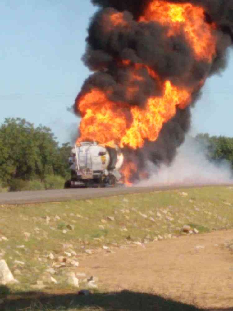 tanker in flames