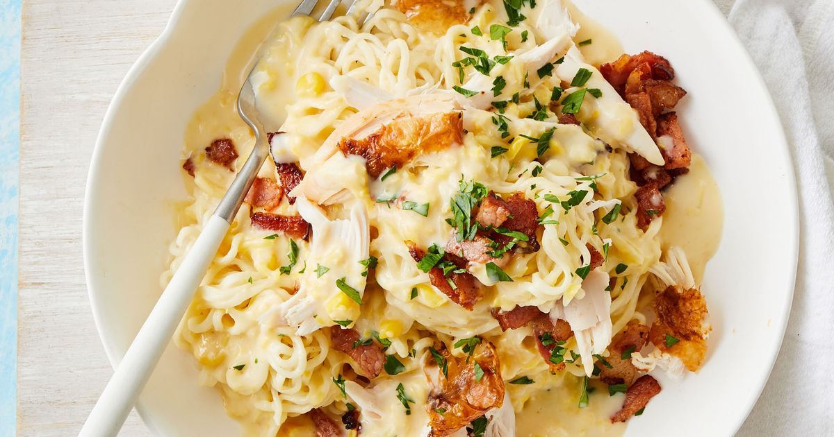 Creamy chicken and corn noodles recipe