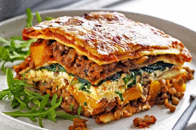 Pumpkin spinach and lentil lasagne recipe