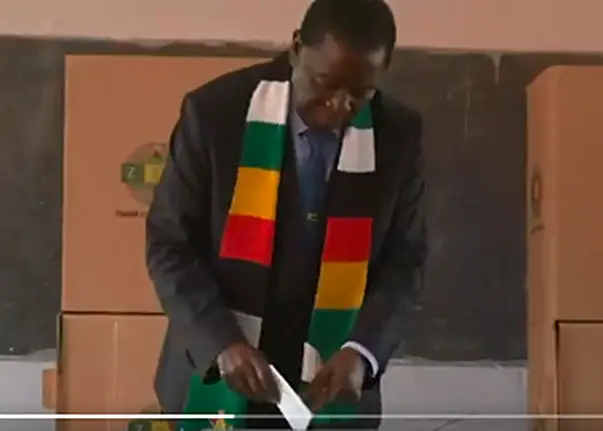 President Mnangagwa casts his vote and confident he will win
