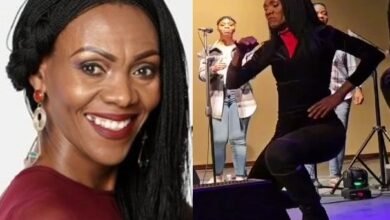 Tinah Mnumzana (Flora) dances in thigh-high boots