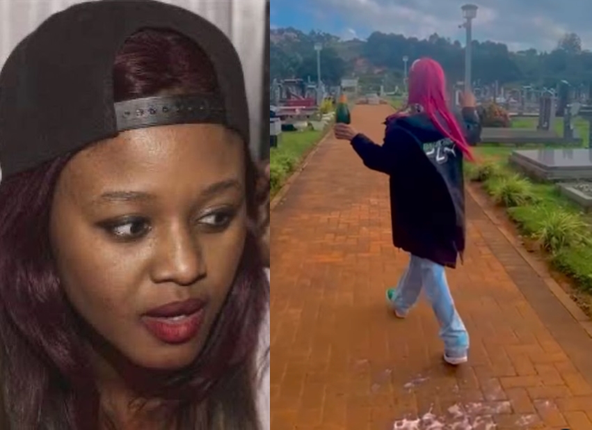 Babes Wodumo pops champagne at Mampintsha’s grave