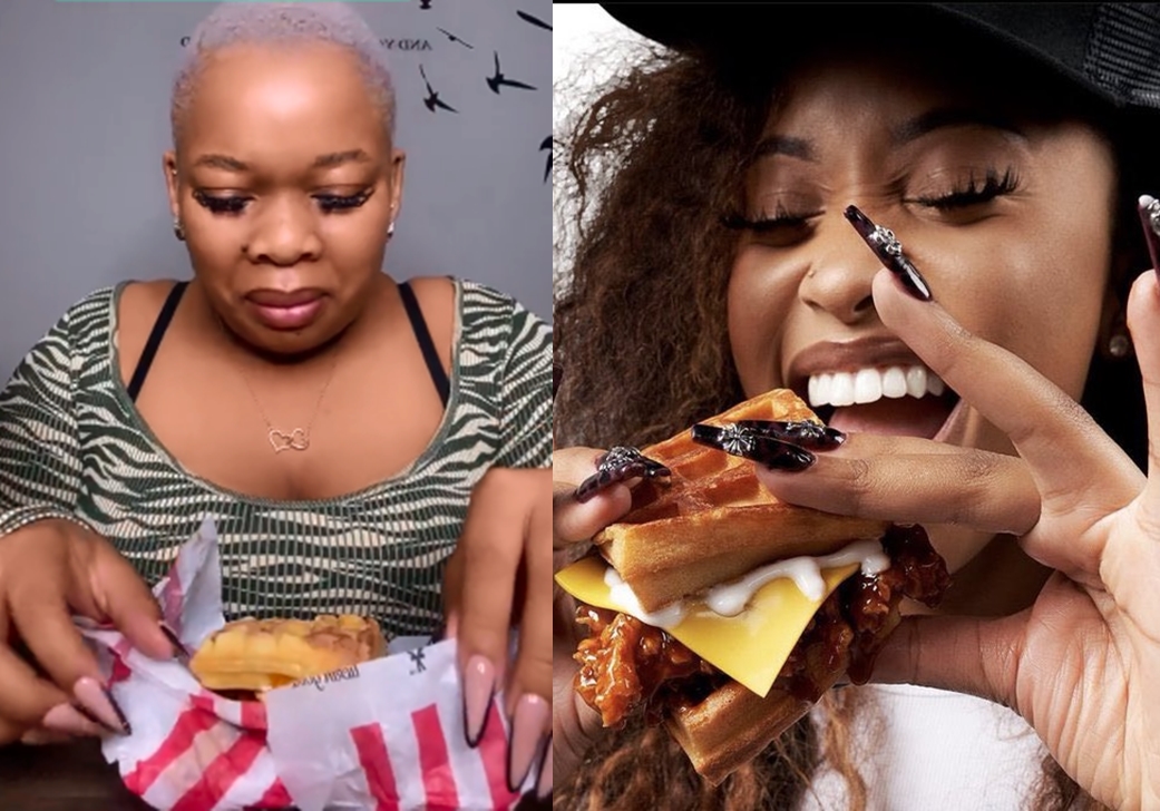 Influencer films herself spitting Uncle Waffles burger out after taking a bite