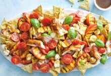 Barbecued nectarine and chicken caprese salad recipe