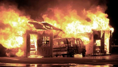 police Officer's Vehicle set Ablaze